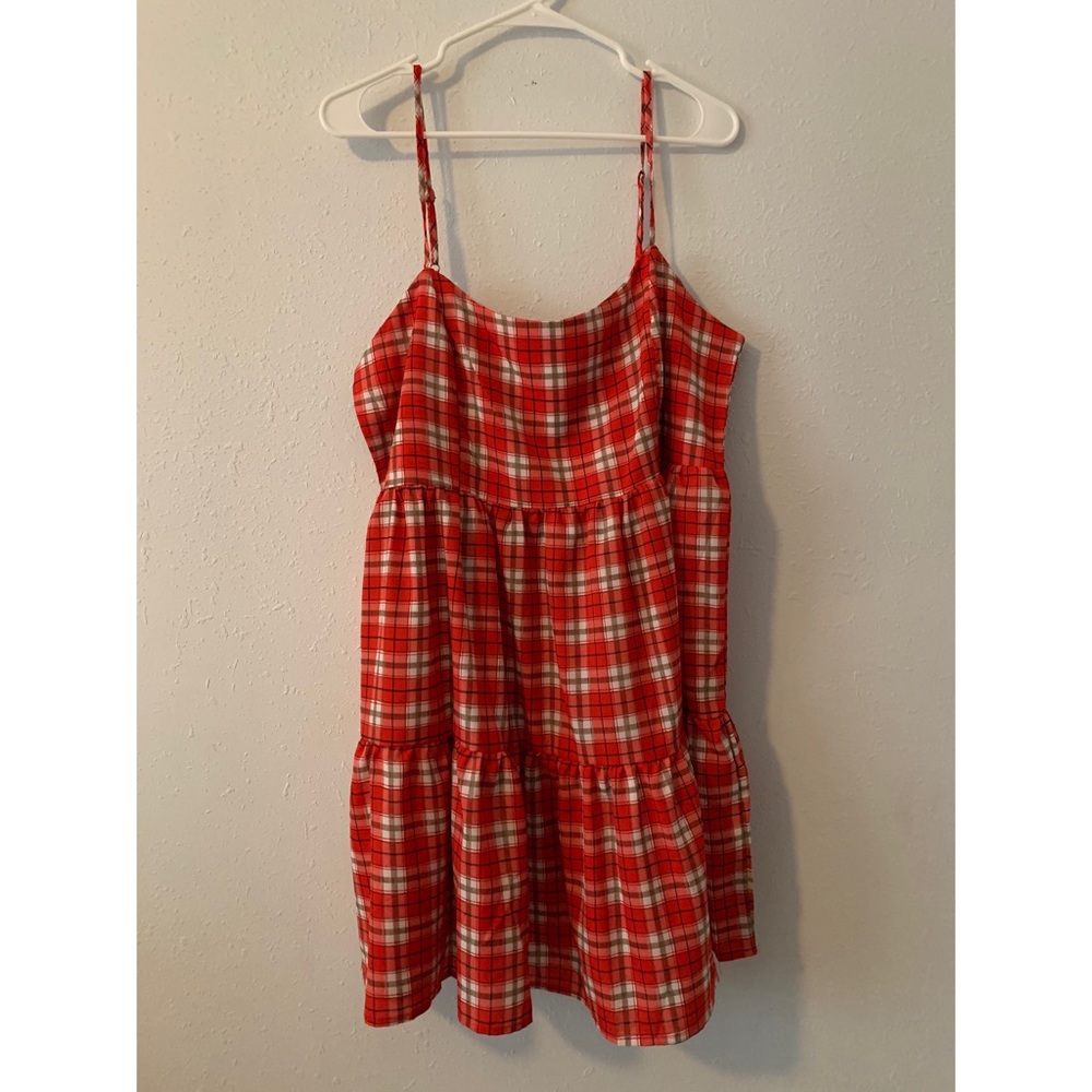 Red patterned dress